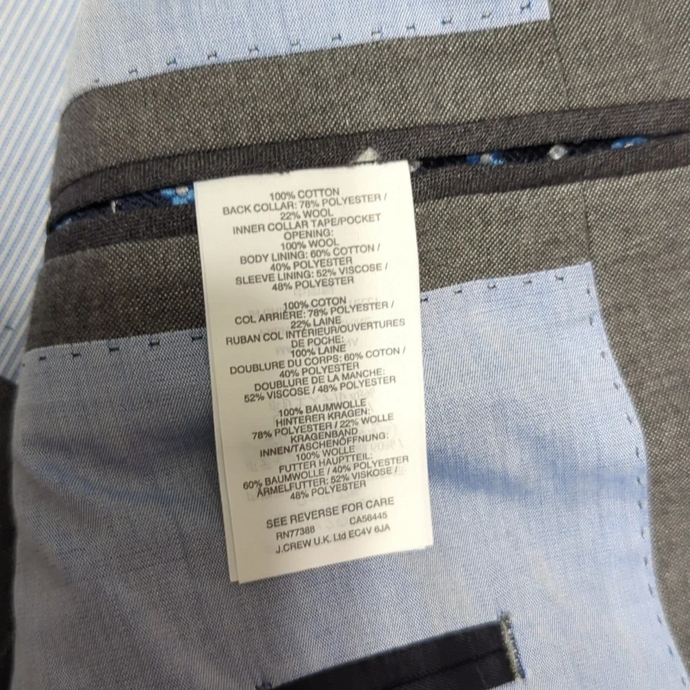 J. Crew Ludlow Cotton Mens Gray Blazer‎ Size 40R